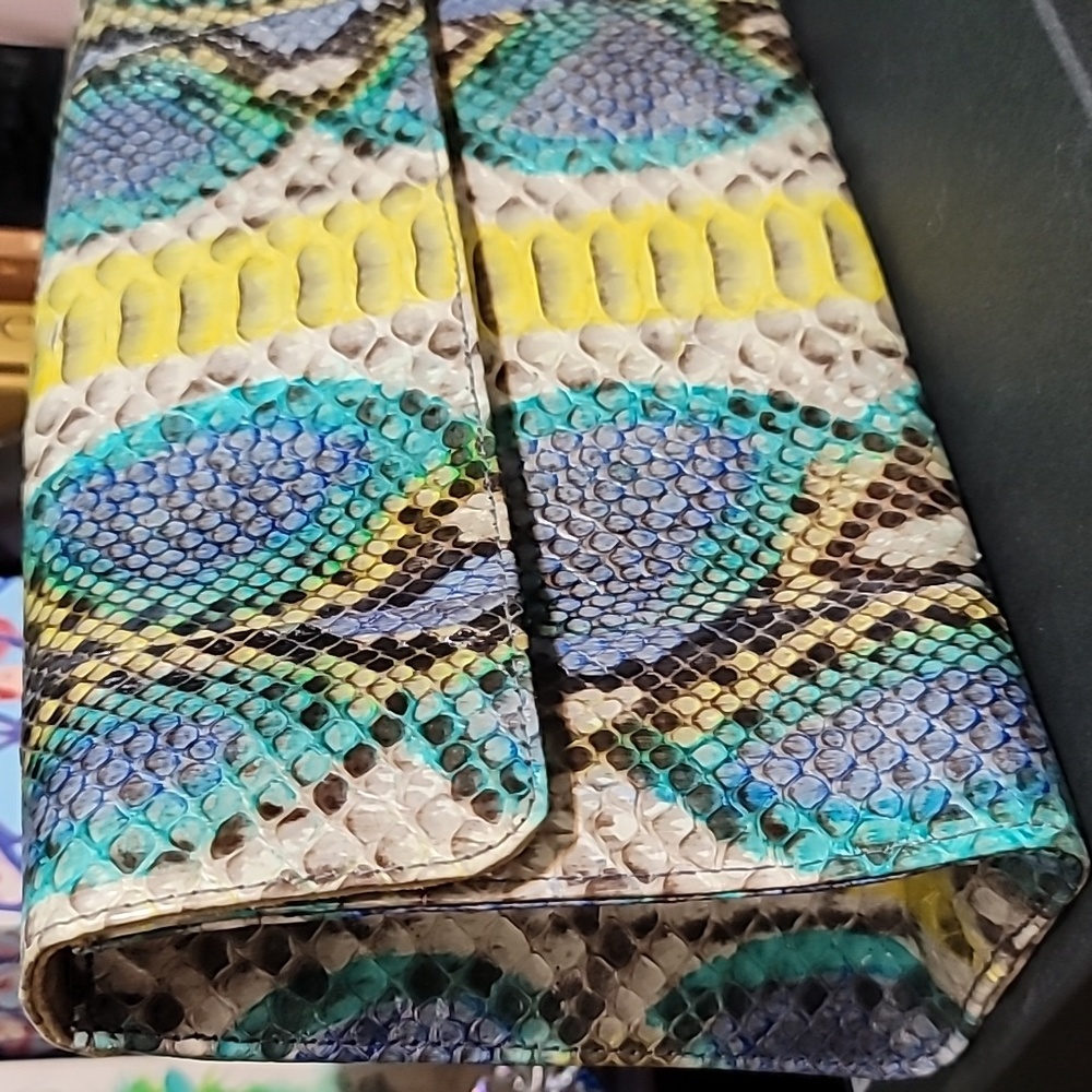 🅽 The Pelle Natural Python Leather Collection, Peacock Blue Clutch and Strap